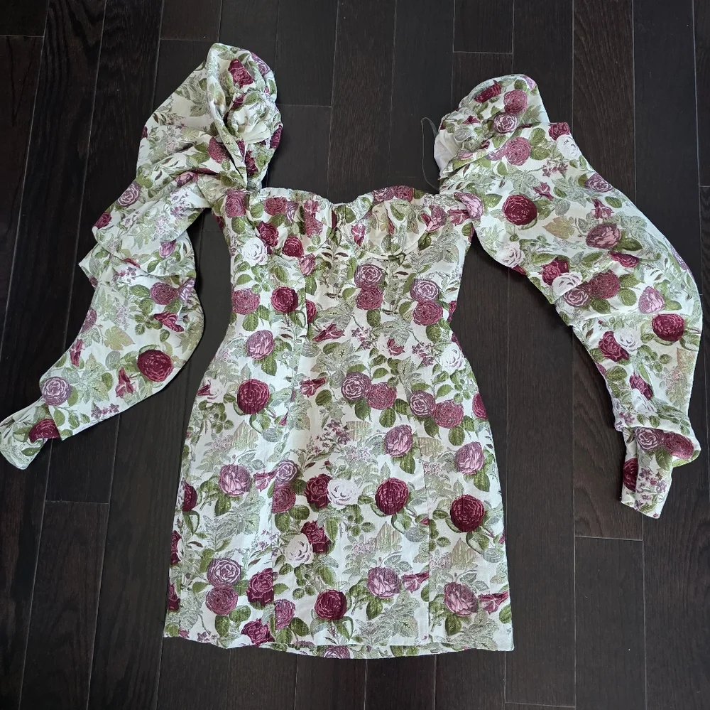 House of CB Floral Long Sleeve Dress - Pink and Green - Picture 2 of 6
